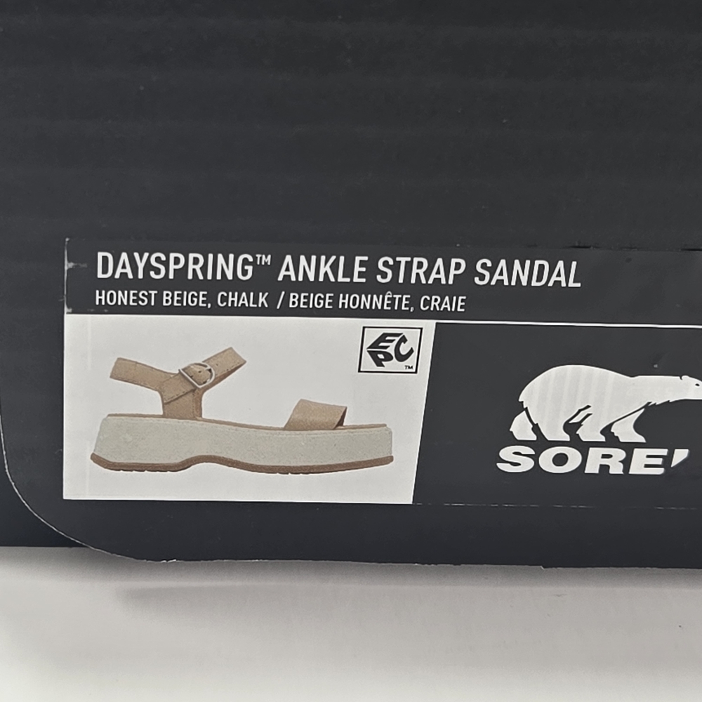 Sorel Dayspring Ankle Strap Platform Tan Sandal with Buckle Strap Women's Size 9 - Picture 10 of 10